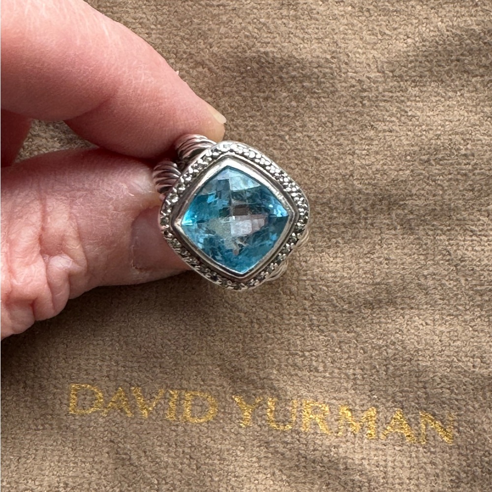 David Yurman Albion Ring Sterling Silver with Blue Topaz and Diamonds, 11mm
